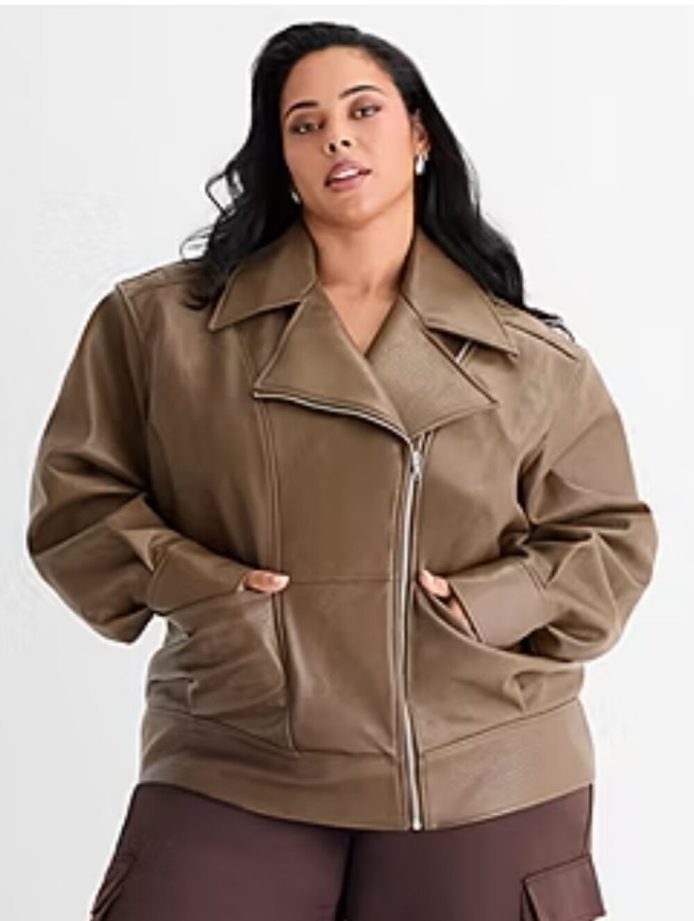 Ashley Graham Women's Plus Faux-Leather Mediweight Motrocyxle Jacket- 3X